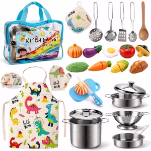 Play Kitchen Accessorie Stainless Steel Play Pots Pans Sets for Kids