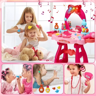 Pretend Princess Girls Vanity Table Set with Mirror