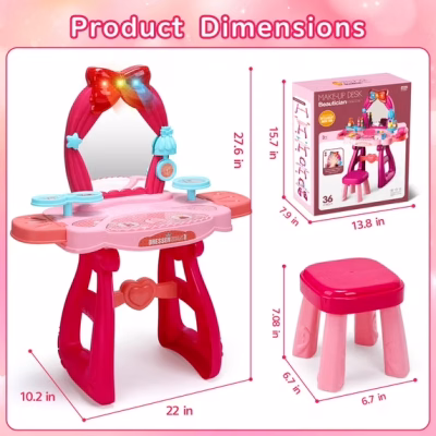 Pretend Princess Girls Vanity Table Set with Mirror