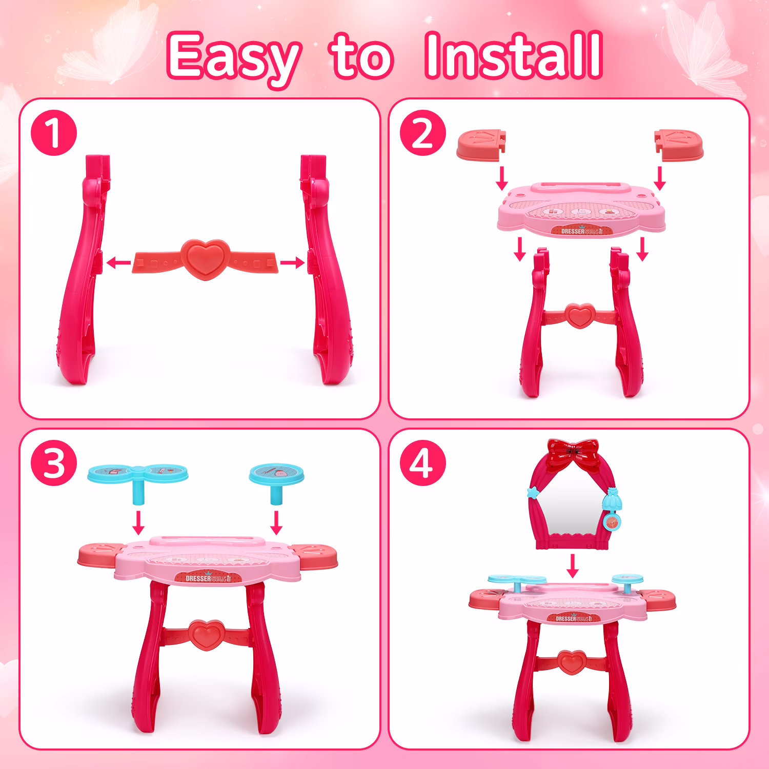 Pretend Princess Girls Vanity Table Set with Mirror Pretend Princess Girls Vanity Table Set with Mirror