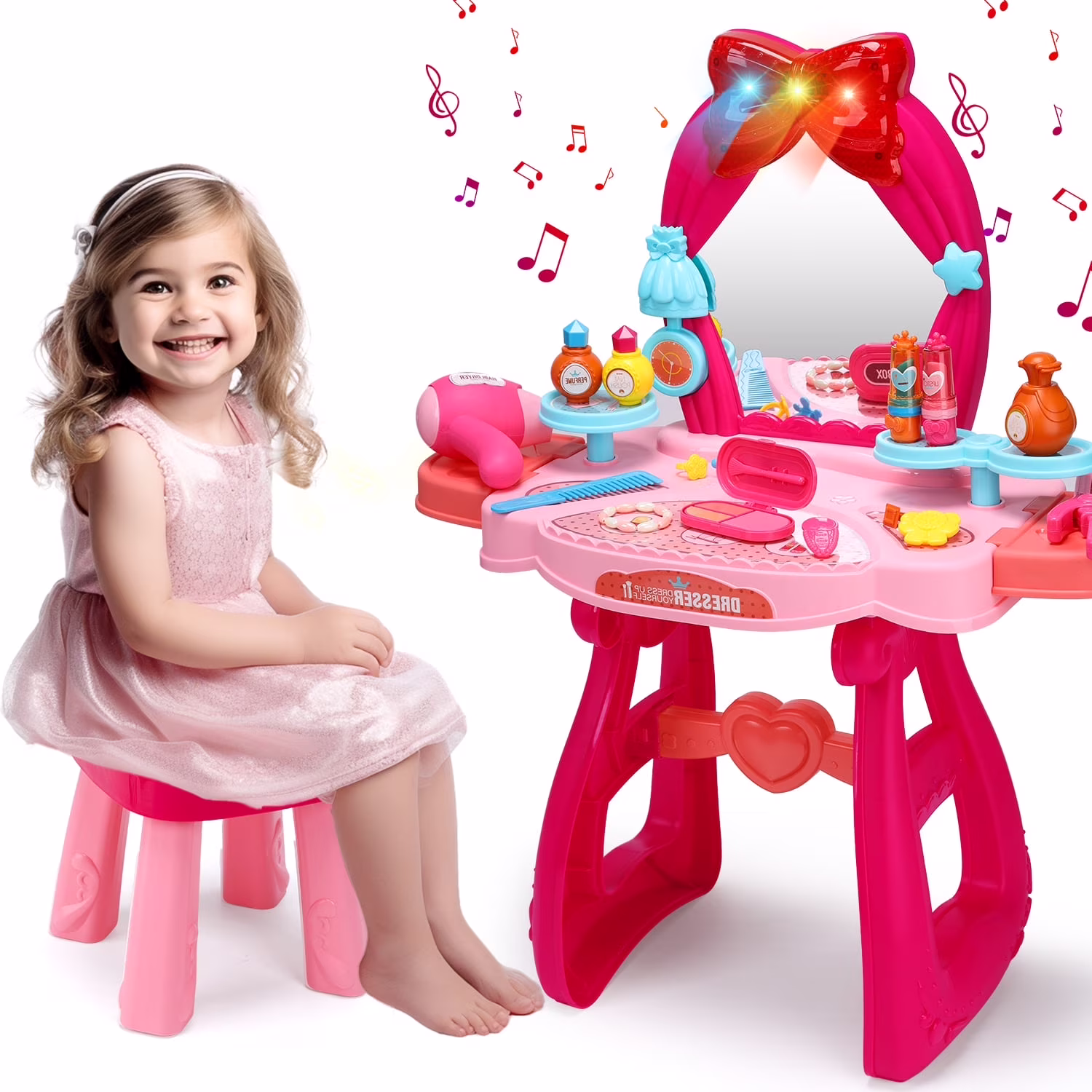 Pretend Princess Girls Vanity Table Set with Mirror Pretend Princess Girls Vanity Table Set with Mirror