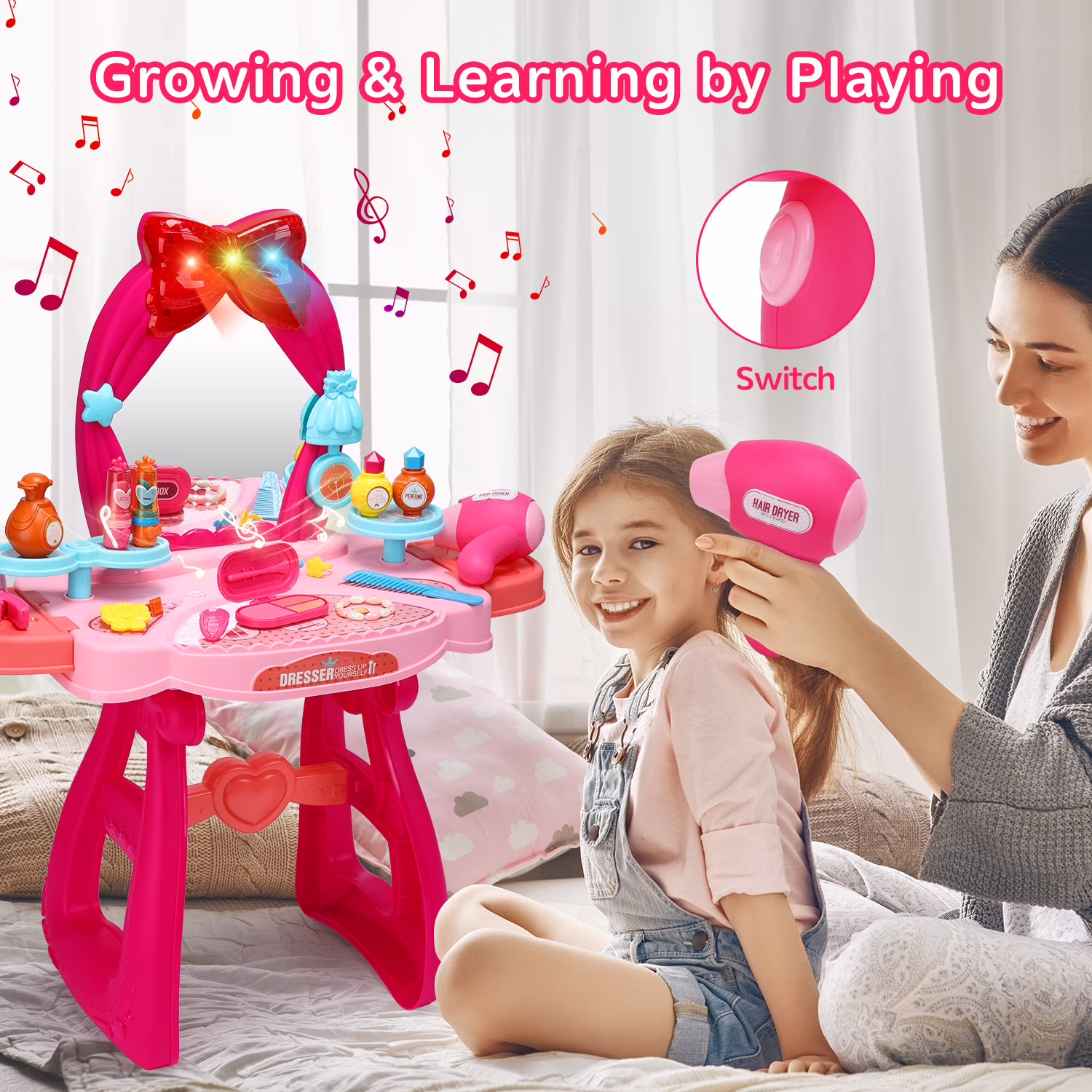 Pretend Princess Girls Vanity Table Set with Mirror Pretend Princess Girls Vanity Table Set with Mirror