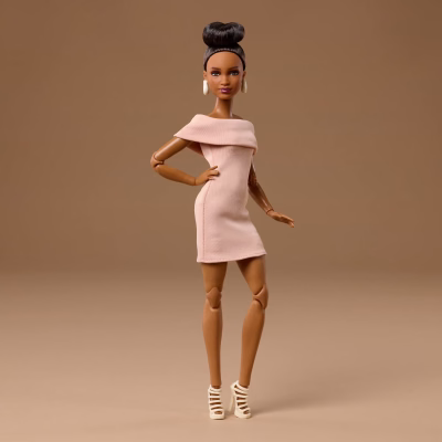 Barbie Basics Collectible Doll with Brunette Hair in Tan Dress